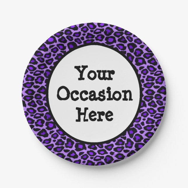Purple Leopard Party Personalise Paper Plate (Front)