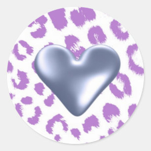 Purple Leopard Pattern with Heart Classic Round Sticker