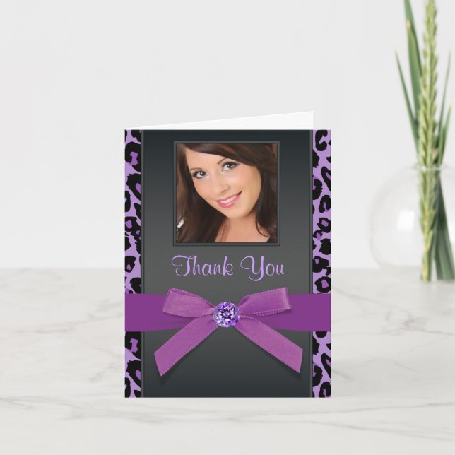 Purple Leopard Photo Thank You Cards (Front)