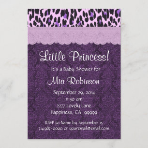 Purple Leopard Princess Girl Baby Shower S21K Invitation