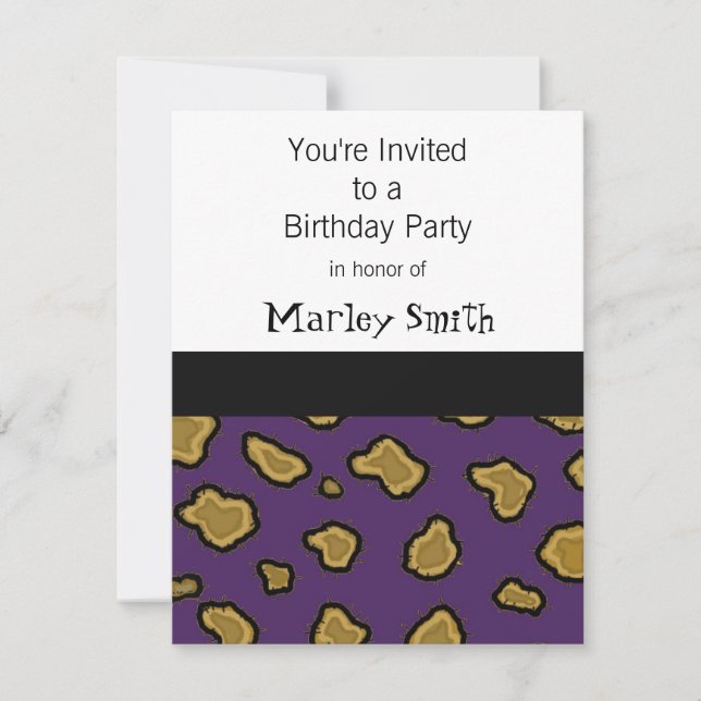 Purple Leopard Print Birthday Invitations (Front)