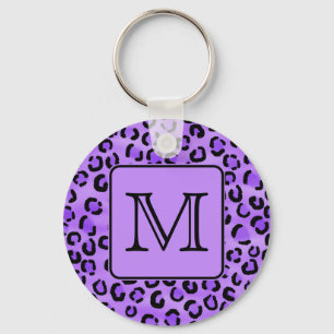 Purple Leopard Print Custom Monogram. Key Ring