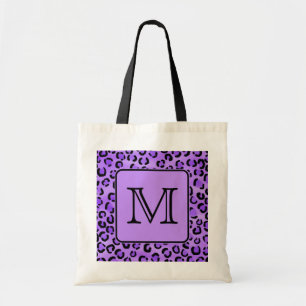 Purple Leopard Print Custom Monogram. Tote Bag