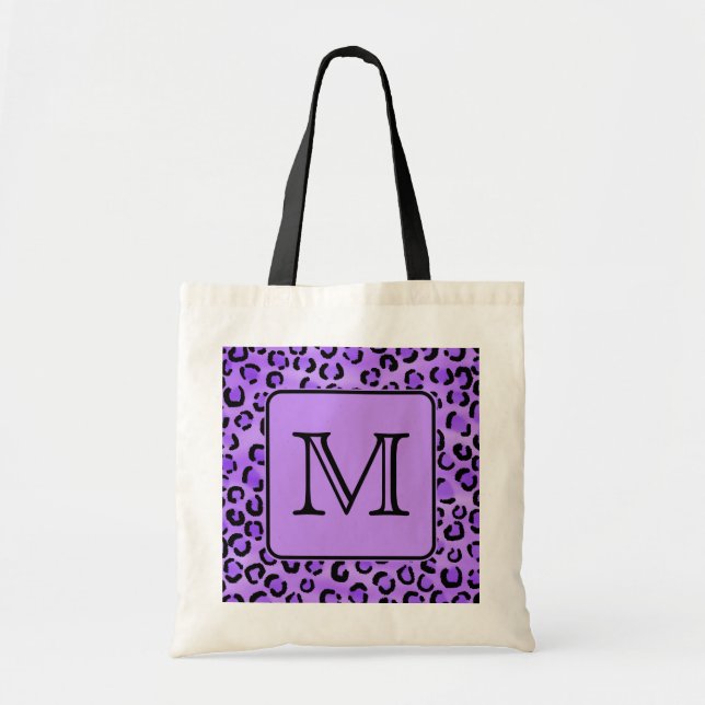 Purple Leopard Print Custom Monogram. Tote Bag (Front)
