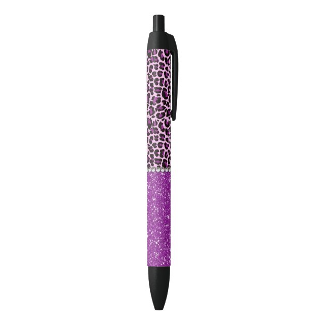 Purple Leopard Print Glitter Black Ink Pen (Bottom (Vertical))