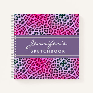 Purple Leopard Print Monogram Artist Sketchbook Notebook