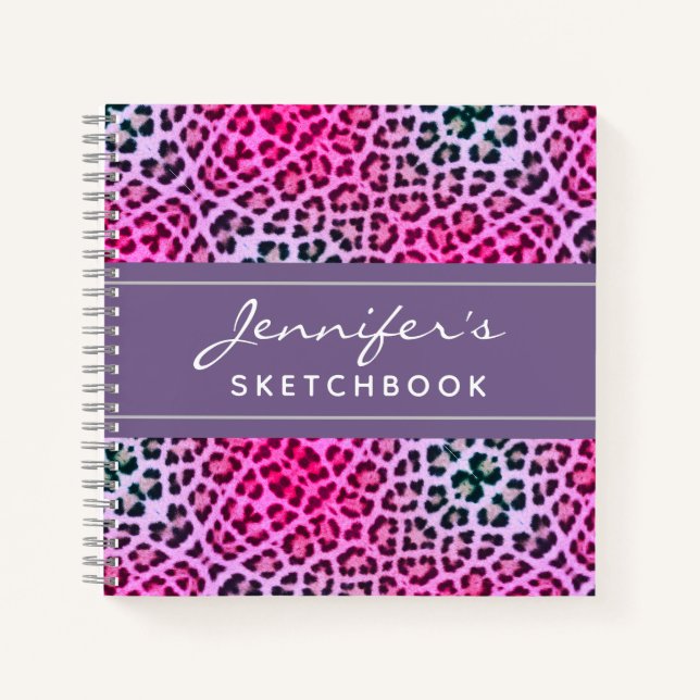 Purple Leopard Print Monogram Artist Sketchbook Notebook (Front)