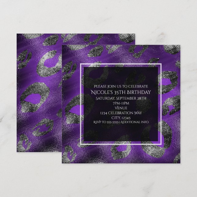 Purple Leopard Print Party Invitation (Front/Back)
