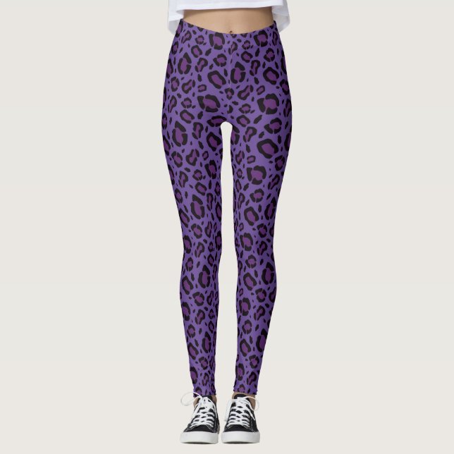 Purple Leopard Print Pattern Leggings (Front)