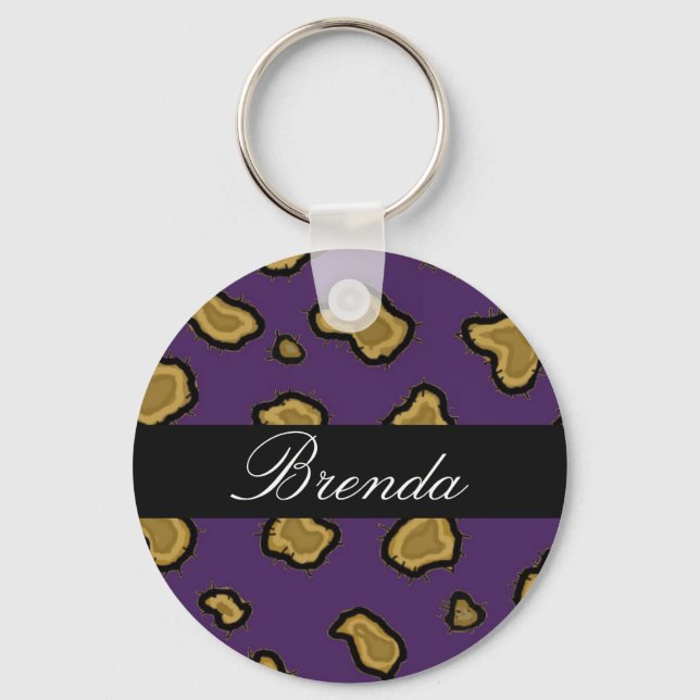 Purple Leopard Print Personalised Key Chain (Front)