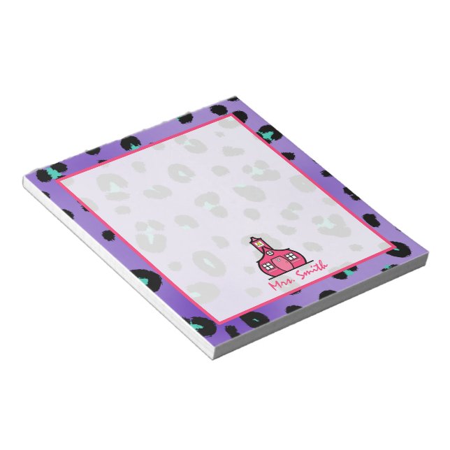 Purple Leopard Print Teacher Notepad (Angled)
