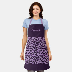 Purple leopard print trendy girly with name apron