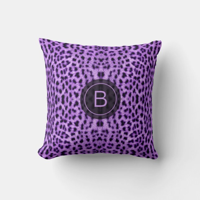Purple Leopard Skin Print Pattern Custom Monogram Cushion (Front)