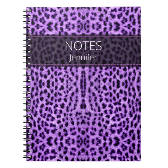 Purple Leopard Skin Print Pattern Custom Name Notebook (Front)
