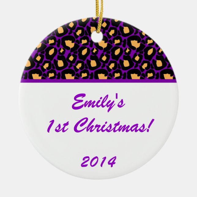 Purple Leopard Spot Personalised Name Ornament (Front)