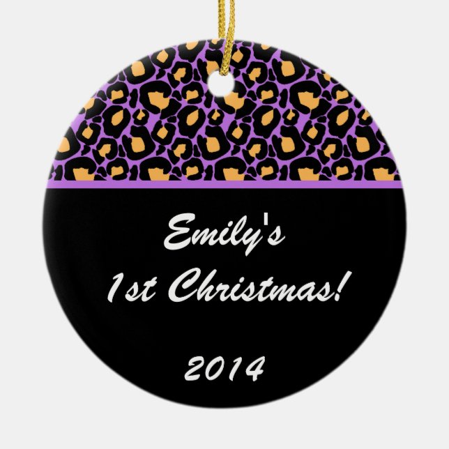 Purple Leopard Spot Personalised Name Ornament (Front)