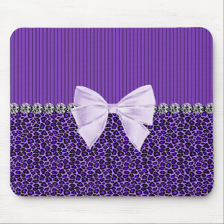 Purple Leopard with elegant bow faux diamond bling Mouse Mat