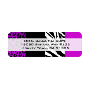 Purple Leopard & Zebra Animal Print Return Address