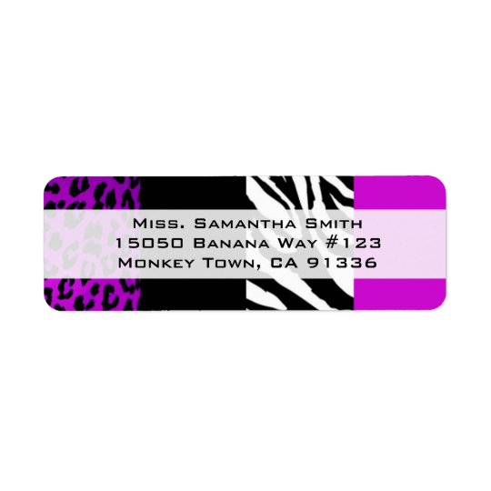 Purple Leopard & Zebra Animal Print Return Address Return Address Label
