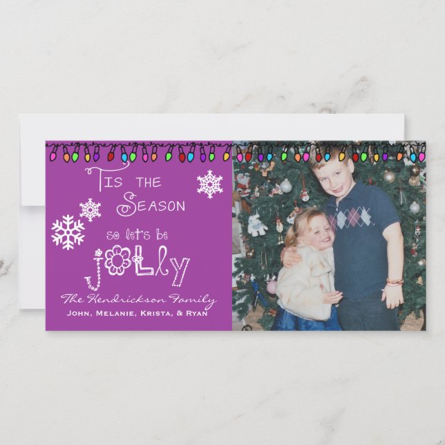 Purple Let's Be Jolly Christmas Holiday Photo Card (Front)