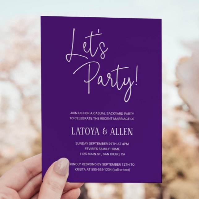 Purple Let's Party Casual Wedding Reception Eloped Invitation (Creator Uploaded)