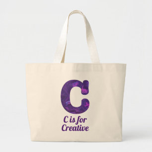 Purple Letter C is for Creative Monogram Large Tote Bag