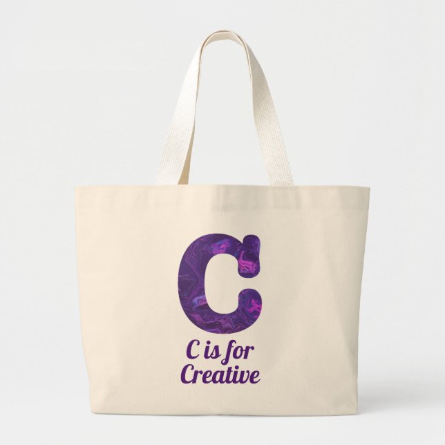 Purple Letter C is for Creative Monogram Large Tote Bag (Front)