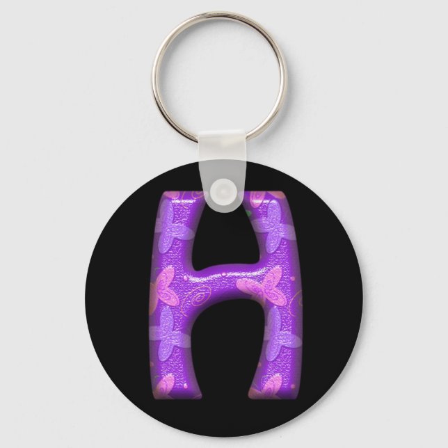 Purple Letter H - Butterfly Alphabet - Keychain (Front)