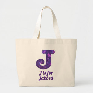 Purple Letter J is for Jabbed Monogram Large Tote Bag
