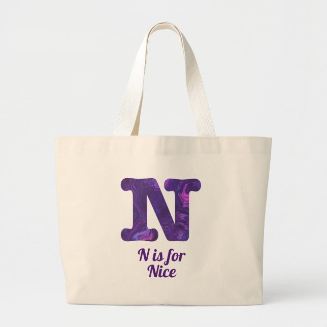 Purple Letter N is for Nice Large Tote Bag (Front)