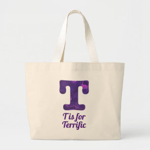 Purple Letter T is for Terrific Large Tote Bag