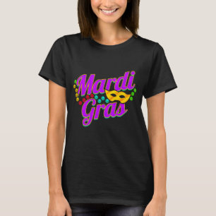 Purple Lettering With Beads and Mask For Mardi Gra T-Shirt
