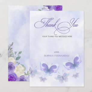 Purple Lifetime of Butterflies Bridal Shower Thank You Card