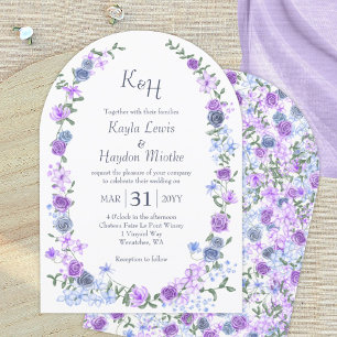 Purple & Light Blue Rose Garden Wedding Arches Invitation