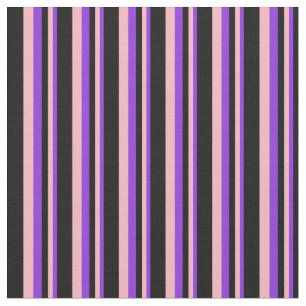 Purple, Light Pink & Black Coloured Stripes Fabric