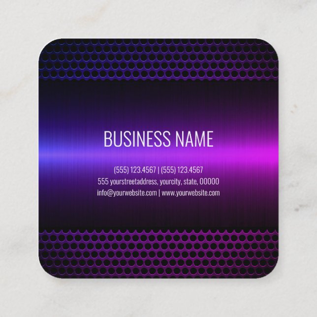 Purple Light Stainless Steel Metal Look Square Business Card (Back)