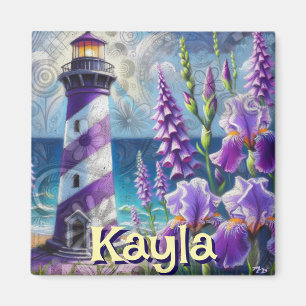 Purple Lighthouse w/Foxglove & Iris Personalised Magnet