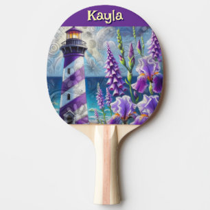 Purple Lighthouse w/Foxglove & Iris Personalised Ping Pong Paddle