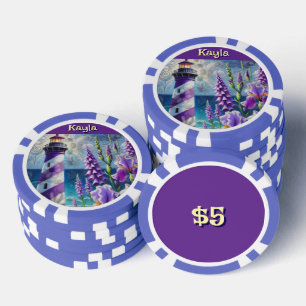 Purple Lighthouse w/Foxglove & Iris Personalised Poker Chips
