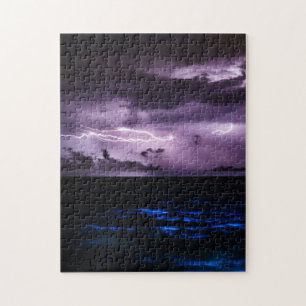 Purple Lightning at Night Jigsaw Puzzle
