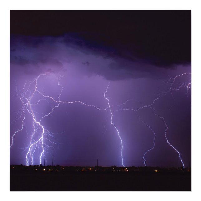 Purple Lightning in a Night Desert Thunder Storm Photo Print (Front)