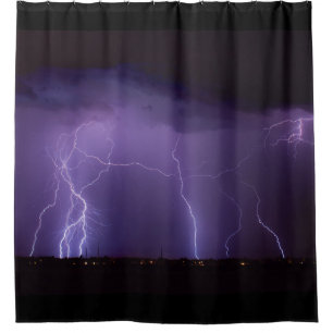 Purple Lightning in a Night Desert Thunder Storm Shower Curtain