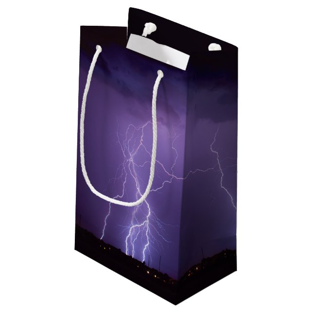 Purple Lightning in a Night Desert Thunder Storm Small Gift Bag (Back Angled)