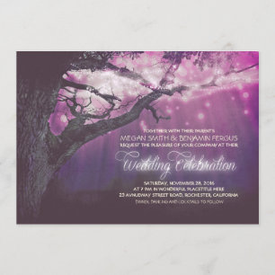 Purple Lights Tree Rustic Forest Wedding Invites