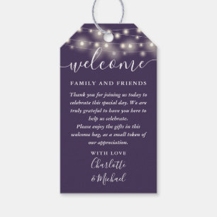Purple Lights Wedding Favour Welcome Basket Bag Gift Tags