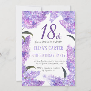 Purple Lilac 18th Floral Elegant Birthday  Invitation