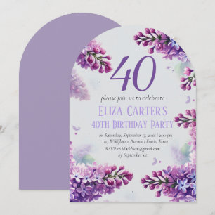 Purple Lilac 40th Floral Elegant Birthday Invitation