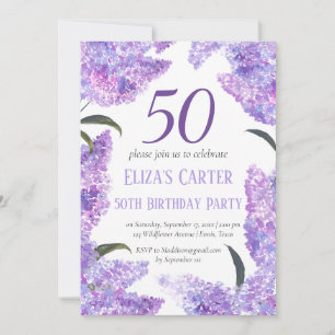 Purple Lilac 50th Birthday Wildflower Birthday  Invitation
