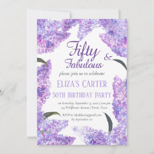 Purple Lilac 50th Fifty Botanical Birthday Invitation