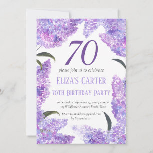 Purple Lilac 70th Floral Elegant Birthday Invitation